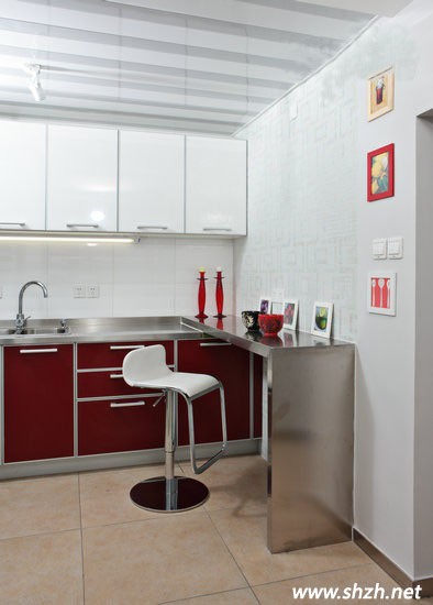時尚酒紅色中式廚房